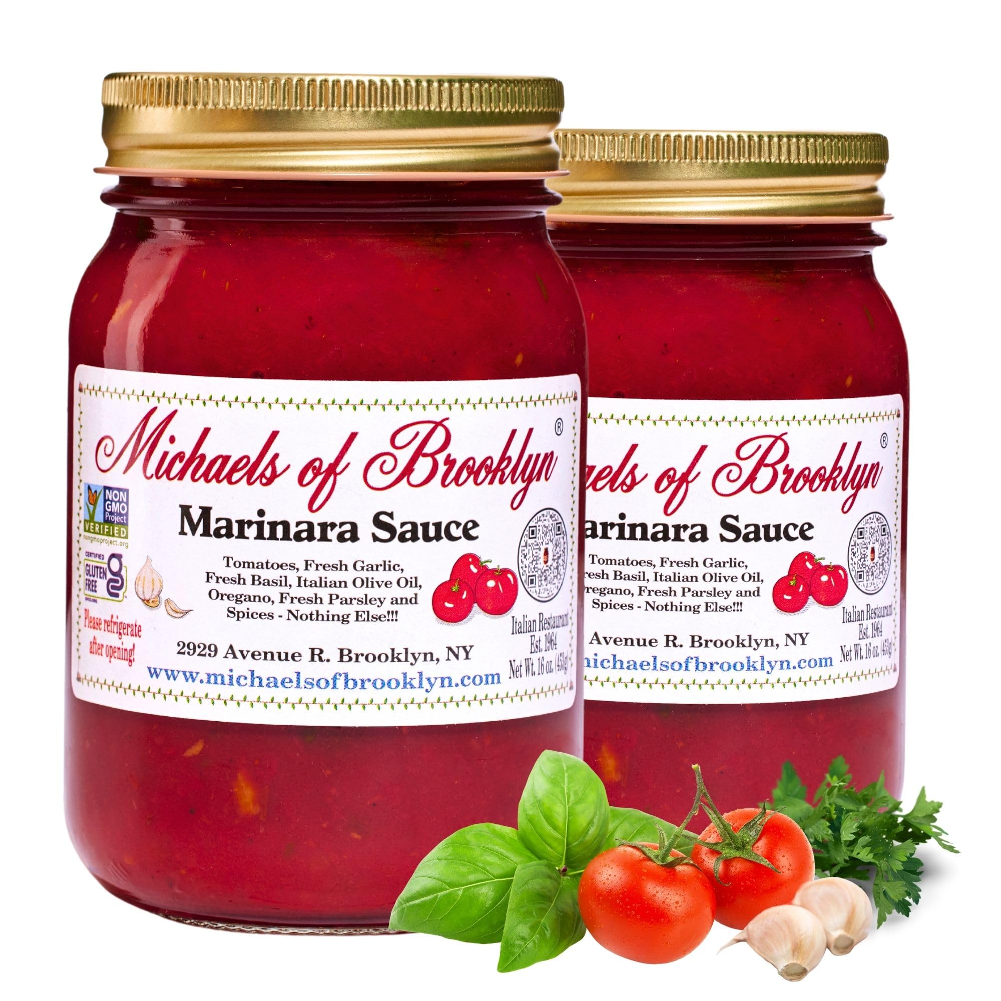 MICHAEL'S OF BROOKLYN Fresh Tomato Marinara Pasta Sauce - GMO Free, Gluten Free, Fresh Basil & Garlic, 16 oz Jar - Perfe